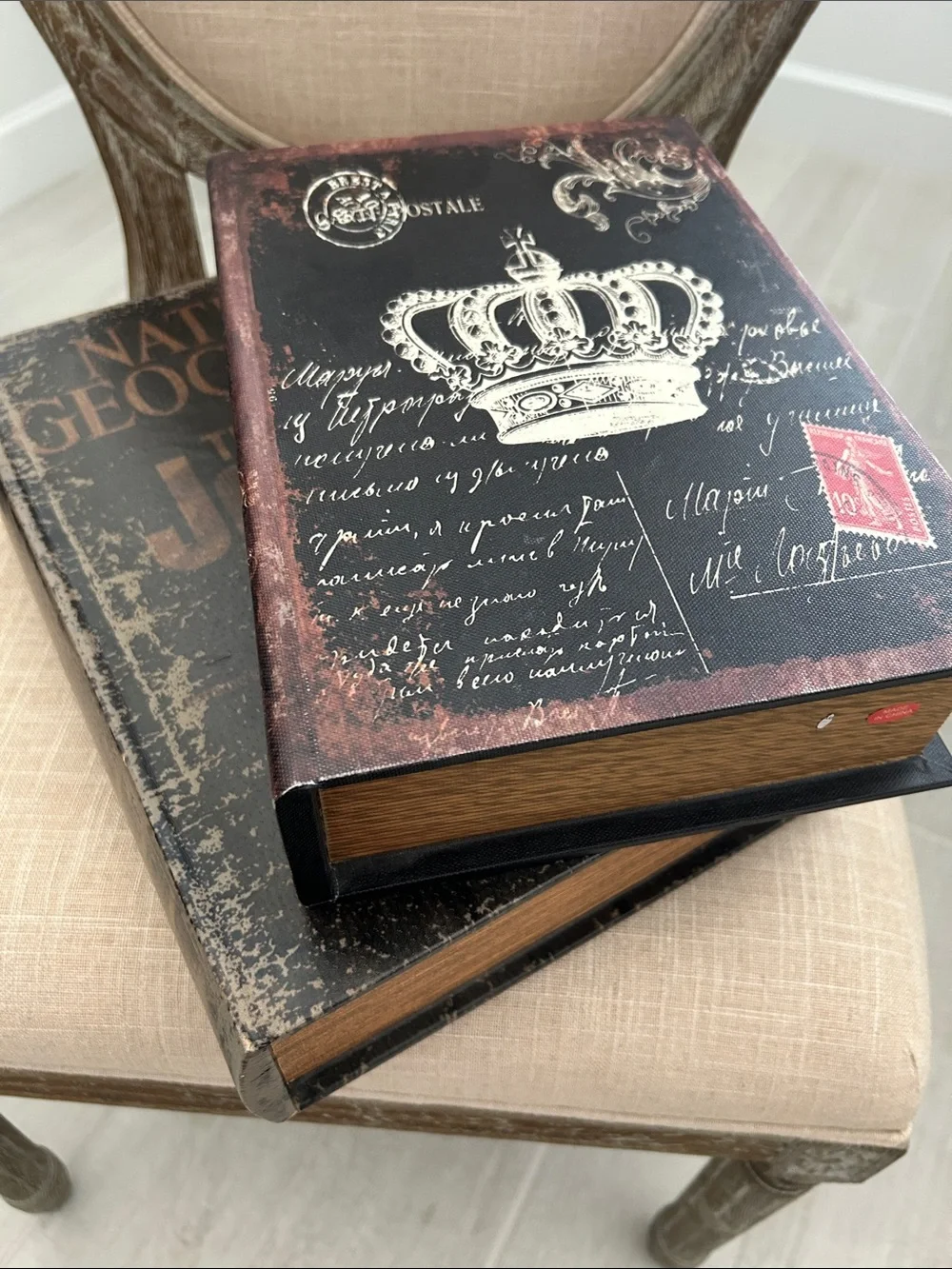 Vintage Crown Decorative Coffee Table Book Box - Black and Brown